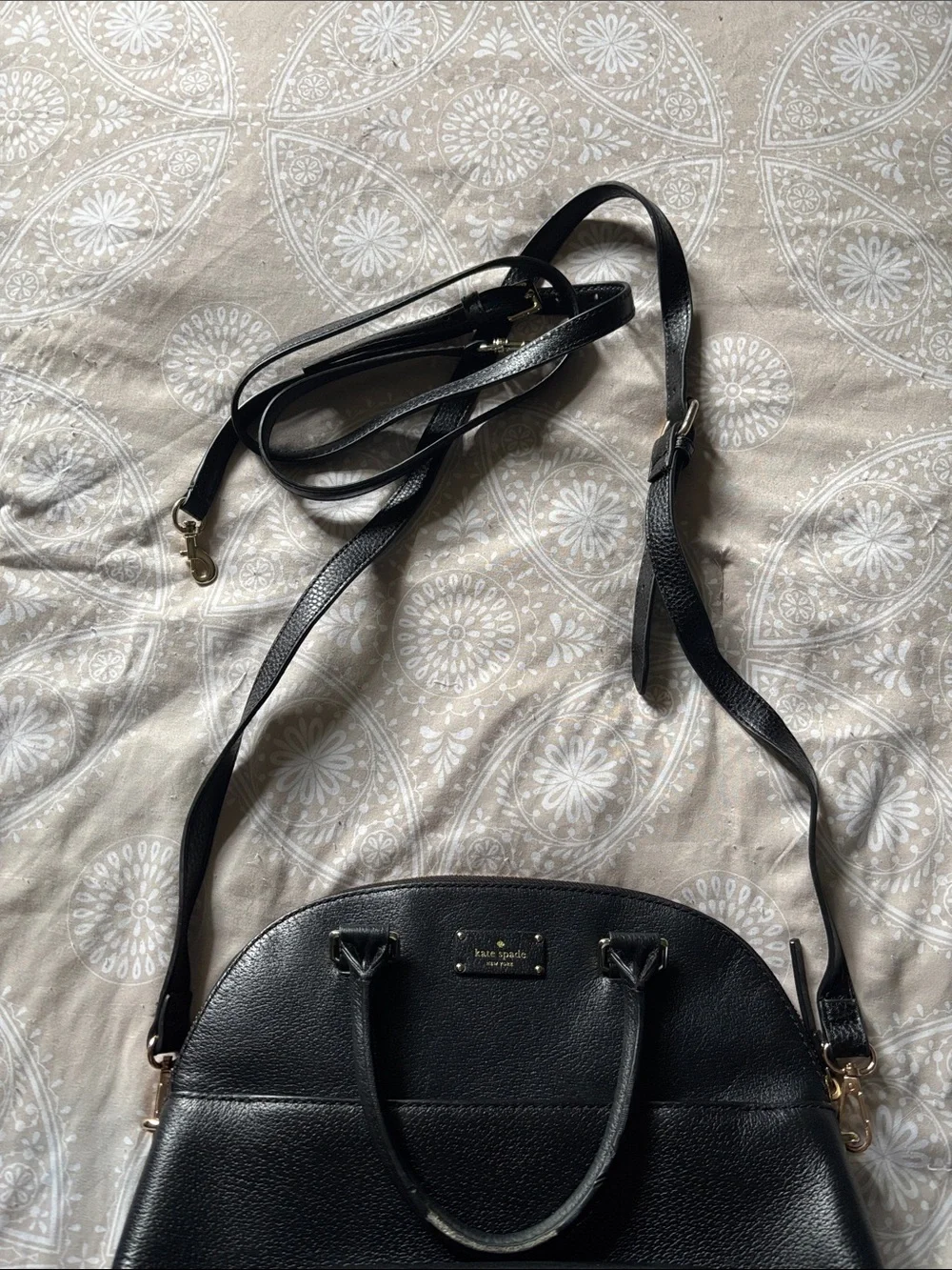 kate spade Black Pebbled Leather Satchel with Gold Hardware